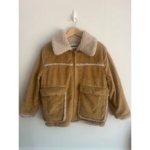 Campus Corduroy Sherpa Trucker Jacket Size XL Tan with Cream Sherpa Lining